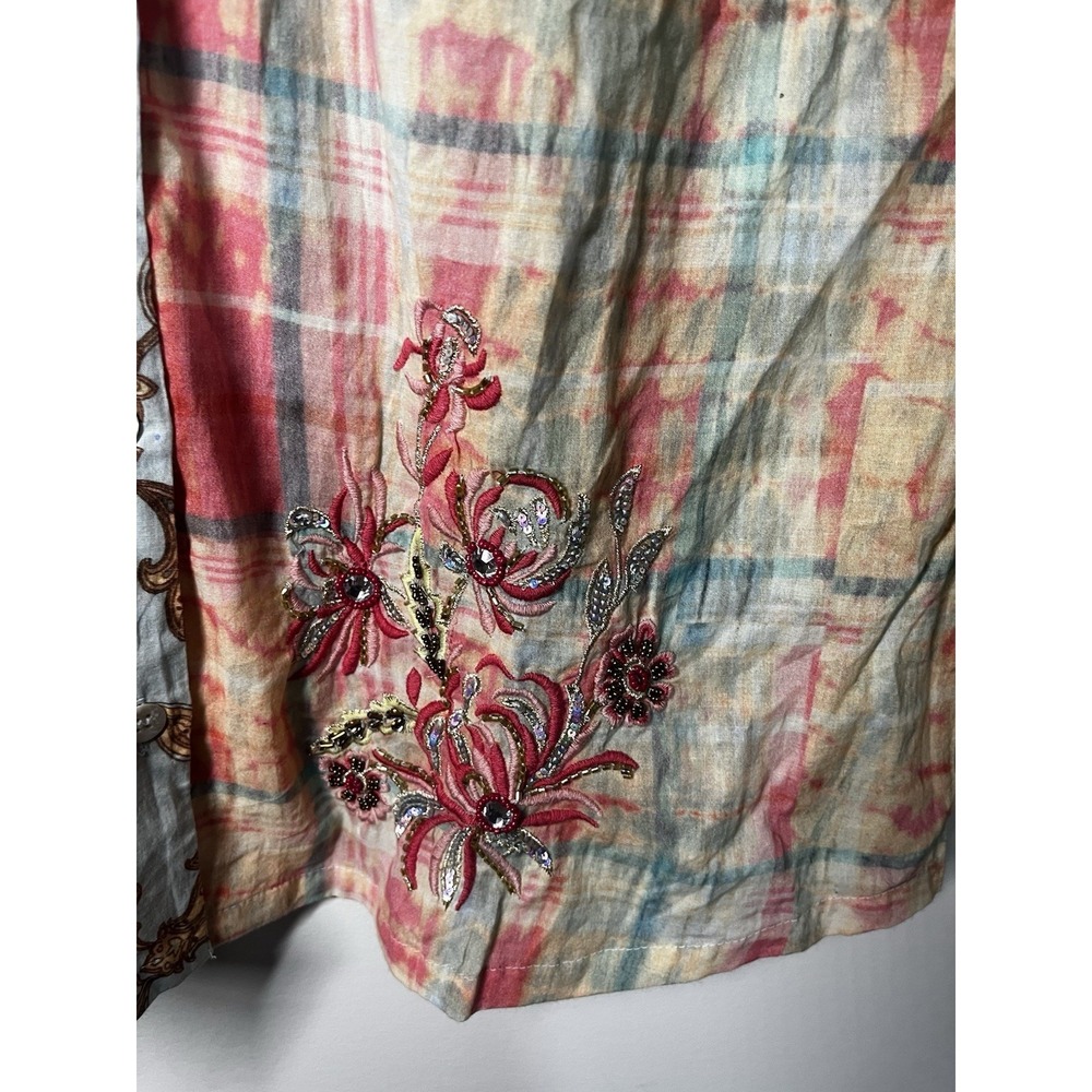 NWT Soft Surroundings Descansa Tunic Button Down Shirt Sz L Aquatic Patchwork - Picture 3 of 8
